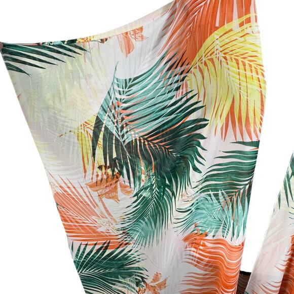 Forever 21 Contemporary Medium Midi Kimono Leaf Print Open Front Semi-Sheer Slit - Picture 2 of 8